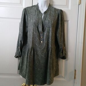 New Directions curvy  green olive color 3/4th length sleeve blouse Sz 1X NWT